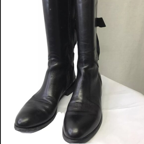 Authentic VALENTINO "Ascot" Black Leather Ribbon Riding Boots Size 39 $1695